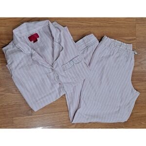Victoria's Secret Striped Pajamas Set Size M Pink/White Long Sleeve Long Pants